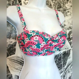 💚5/$25 Modcloth High Drive Pink Green Retro Print Bikini Bra Top Padded